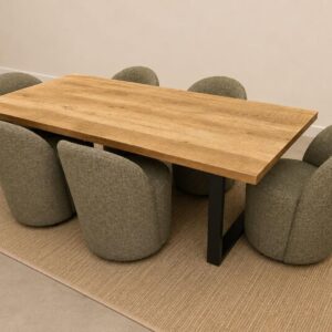 6 Seater Dining Table (Dark Green, Steel legs)