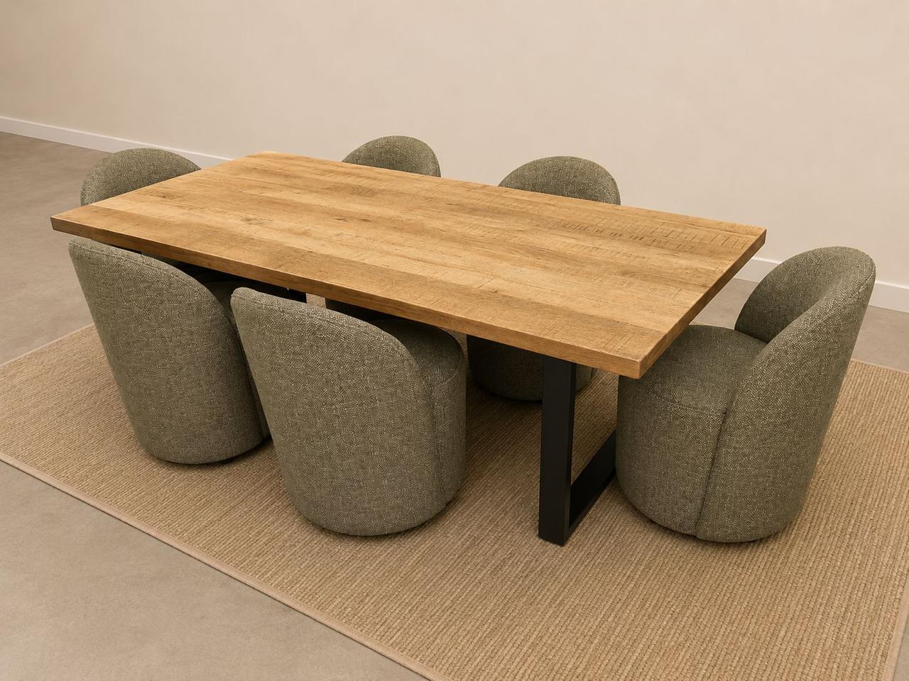 6 Seater Dining Table (Dark Green, Steel legs)